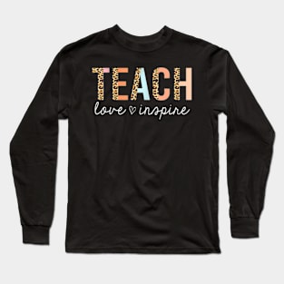 Teach Love Inspire Leopard Back to School Cute Teacher Long Sleeve T-Shirt